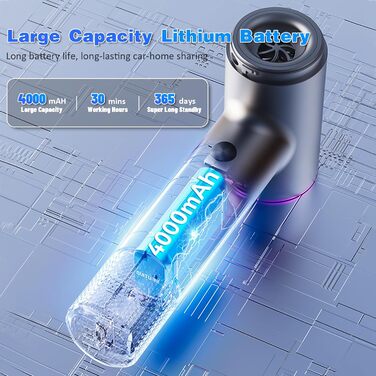 Бездротовий ручний пилосос D-Lumina 15000PA з USB-C, HEPA-фільтр, для дому, авто та тварин