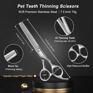 CIICII 10-in-1 Professional Dog Grooming Scissors Set with Round Tip - Pet Hair Trimmer for Dogs & Cats