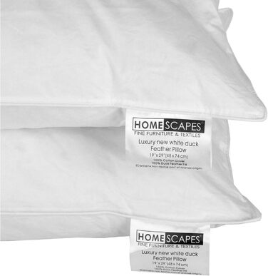 Homescapes Pillow Pair, 2 medium-firm feather pillows 48 x 74 cm set, natural sleeping pillow with 100% duck feather filling, Responsible Down Standard and Oeko-Tex certified pillow