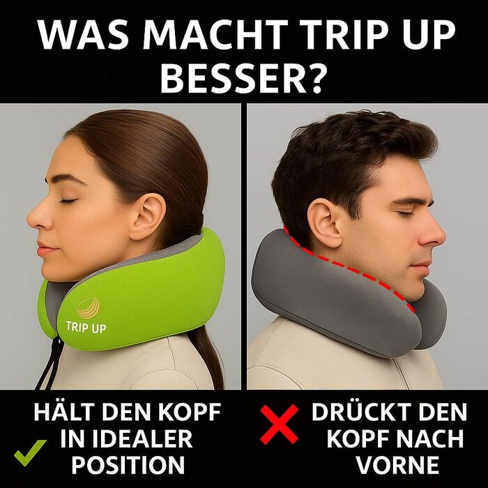 Подушка для шиї Trip Up з Memory Foam - для подорожей (літак, авто) - ергономічна, м'яка, дихаюча, регульована, чорна (Cedar Green)
