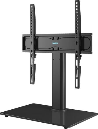 Підставка для телевізора Bontec, регульована по висоті, для LCD, LED, OLED (24-60 дюймів), VESA 400x400 мм, 45 кг, скло, кабелеуправління, чорний