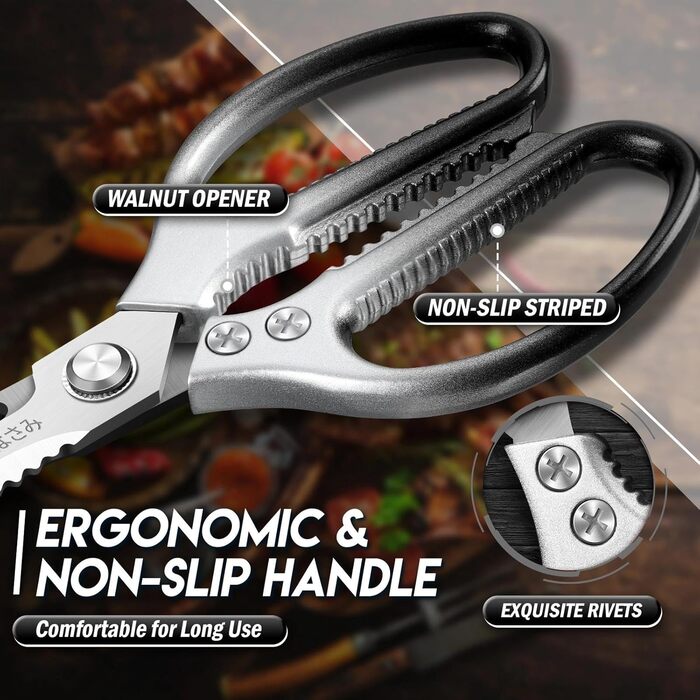 Набір кухонних ножиць DRAGON RIOT Stabile: 2 шт. з японської сталі, для м'яса та птиці, чорний колір, з нержавіючої сталі