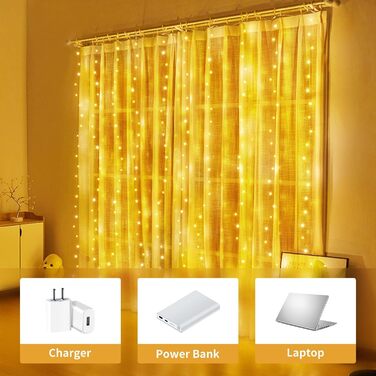 Лампочки-завіса USB Hoteril 3x3м, 300 LED, 8 режимів, пульт, таймер, IP65, для декору, вечірки, кімнати (тепле світло)