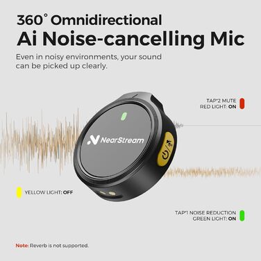 NearStream Бездротовий петличний мікрофон для iPhone/Android, AWM25T, Lightning/USB-C, шумозаглушення, 24 години роботи, для стрімінгу, влогів, подкастів