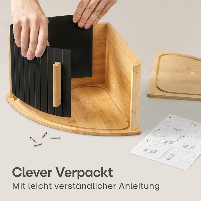 Бротокришка Praknu з дерева з косою та ковзними дверцятами – економія місця – зберігає хліб свіжим – легка збірка з інструкцією (Чорний)