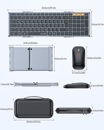 Бездротова клавіатура та миша ProtoArc XKM01, Bluetooth, QWERTZ, для iPad, Tablet, iPhone, Laptop, сірий колір