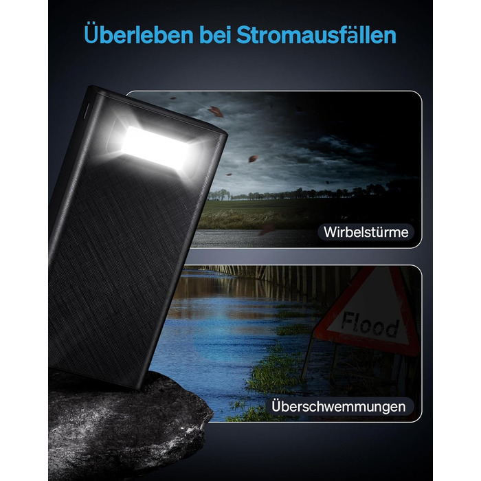 Портативний повербанк 50000 мАг з 5 виходами та 2 входами, швидка зарядка 22,5 Вт, ліхтарик, чорний