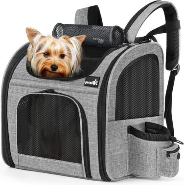 Pecute Pet Carrier Backpack with Mesh Window - Portable & Foldable Cat Carrier, Breathable & Lightweight Dog Carrier - Waterproof Oxford Cloth, Large Capacity, Non-Slip Gray