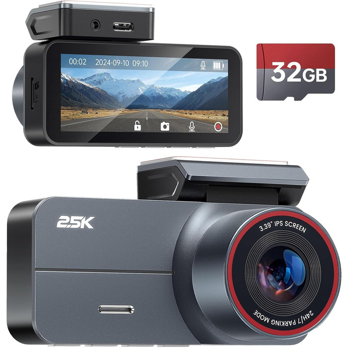 Відеореєстратор автомобільний двоканальний 2.5K QHD Dashcam Auto Vorne Hinten з нічною зйомкою, картою 64GB та паркувальним режимом