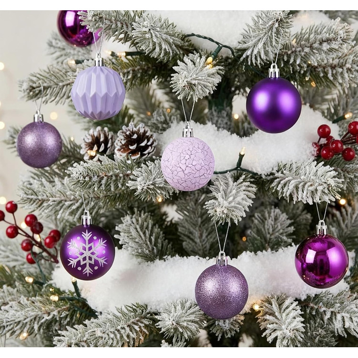 40 Штучних Різдвяних Кулі Прозорі з Кришкою, 6 см, Різдвяні Кулі з 5 Різними Дизайнами, Пластикові Кулі для Ялинки, Вікна, Внутрішнього та Зовнішнього Декору (Фіолетовий)