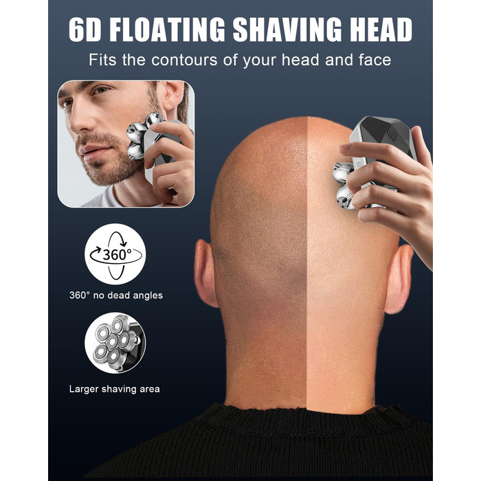 Електричний гоління для чоловіків Glatzen, водонепроникний IPX6, 6D гнучкий гоління, 5 ротаційних голівки, 120 хвилин роботи від акумулятора
