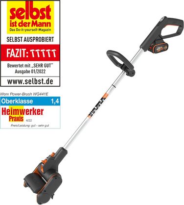 WORX WG441E.9 20V Cordless Multi-Brush - multifunctional surface brush for cleaning stone & wood surfaces & removing weeds - integrated water connection - PowerShare compatible - without battery & charger (includes 4Ah battery & charger)