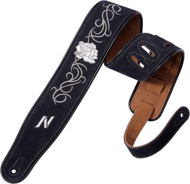 Гітарний ремінь Nefelibata з вишивкою троянд, 2.7', подвійний, з баварської шкіри, з пінополіуретановим наповнювачем, для акустичної, бас та електрогітари