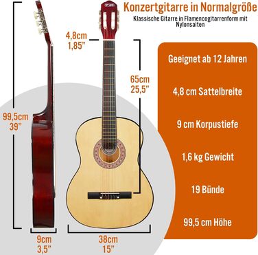 Класична гітара 3rd Avenue 4/4 з нейлоновими струнами, повний розмір, стартовий набір – блакитний (натуральний)