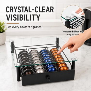 Підставка для капсул Nespresso Vertuo з міцного скла, чорна – для 40 капсул VertuoLine (Vertuo Next & Plus), економія місця