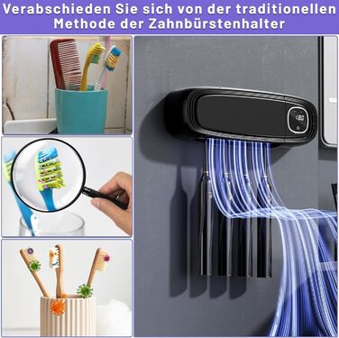 Стерилізатор зубних щіток UV Maxspace з підсвічуванням, настінний, 4 слоти, для ванної кімнати (білий/чорний)