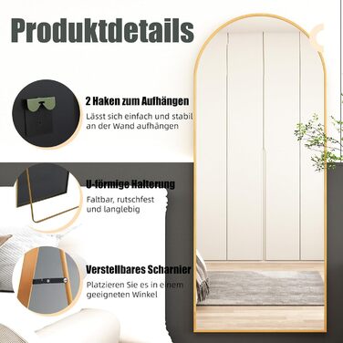 Aufhellender Standspiegel mit Metallrahmen (140x40cm & 180x80cm Optionen)
