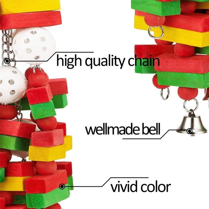 DIYARTS Wooden Parrot Toy Hanging Bird Chewing Colorful Parrot Toys Small Medium Bird Block Toy for African Grey Macaws Cockatoos Eclectus