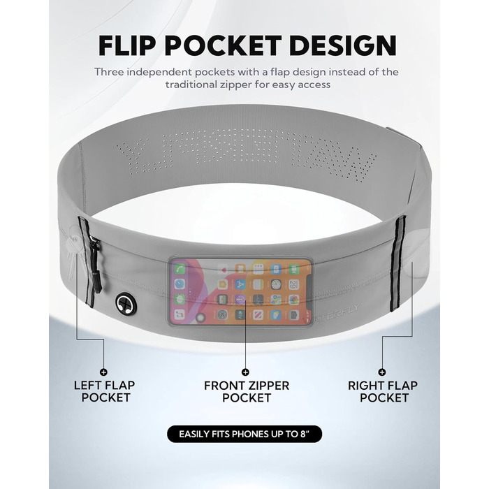 Водостійкий пояс для телефону Waterfly - спортивний пояс-сумочка для бігу, джогінгу, фітнесу (світло-сірий)