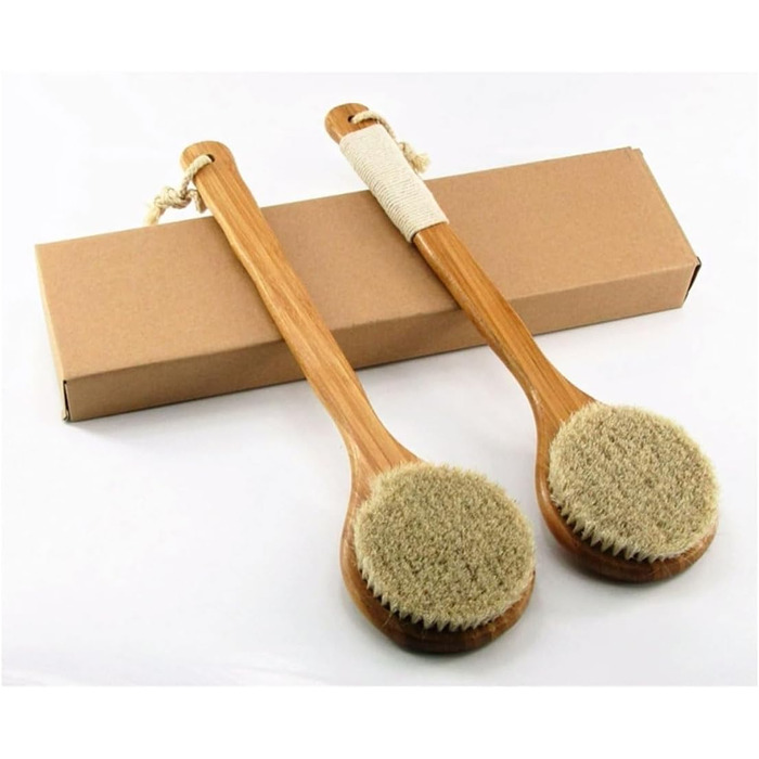 Women's bath scrubbers, men's bath brushes made of horsehair with a long handle, back brush, bath brushes for shower, bath, body brushes