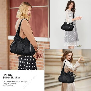 Сумка жіноча AngelKiss через плече, чорна, PU шкіра, водонепроникна, багатофункціональна з кишенями на блискавці