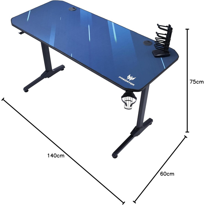Ігровий стіл Acer Predator 140x60 см з килимком, підставкою для геймпадів, кабель-менеджментом, тримачем для навушників і напоїв