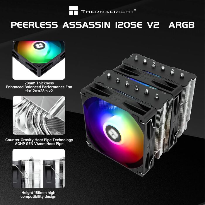 Система водяного охолодження Thermalright Peerless Assassin 120 SE ARGB V2 для CPU, 120 мм, 6 heatpipes, підтримка AMD AM4/AM5 та Intel LGA 1700/1851