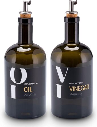 Lifestyle Lover Oil and Vinegar Set Apothecary Bottle Green Antique Glass Olive Oil with Stainless Steel Pourer for Oil & Vinegar (2 Pack Oil & Vinegar 500ml)