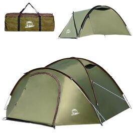 Намет кемпінговий 3-4 особи Campingzelt двошаровий, водонепроникний, з москітною сіткою, затемненим внутрішнім простором, хакі/коричневий