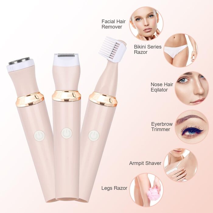 Електричний жіночий стайлер ACWOO 4-в-1: стайлер для тіла, тример для обличчя, носа, вух, зони бікіні, USB-зарядка (рожевий)
