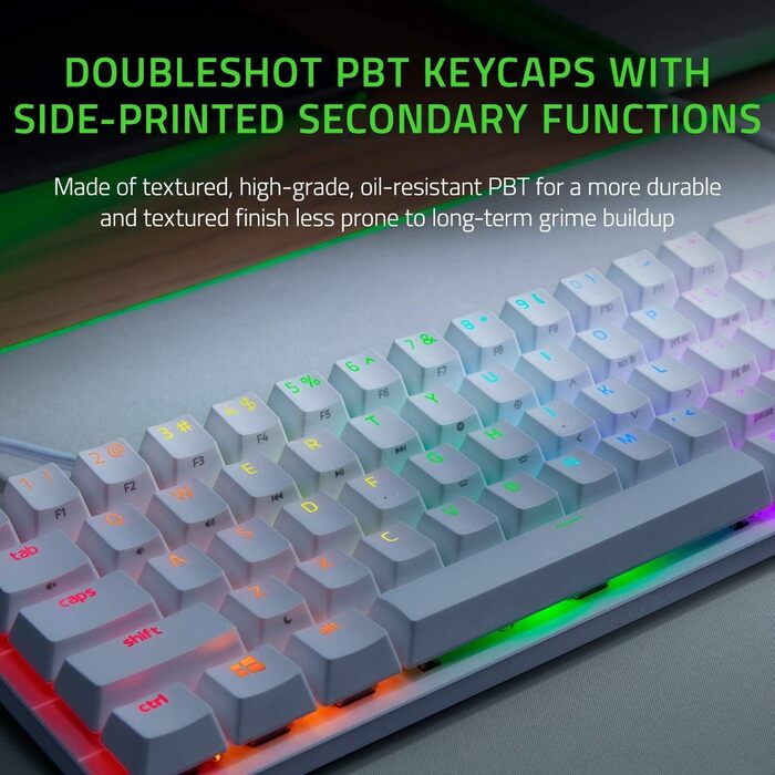 Клавіатура Razer Huntsman Mini Mercury (Red Switch) - компактна ігрова клавіатура 60% з лінійними оптико-механічними перемикачами (PBT-клавіші, знімний USB-C кабель) QWERTY | US-розкладка, білий колір Mercury White Lineare оптичні перемикачі