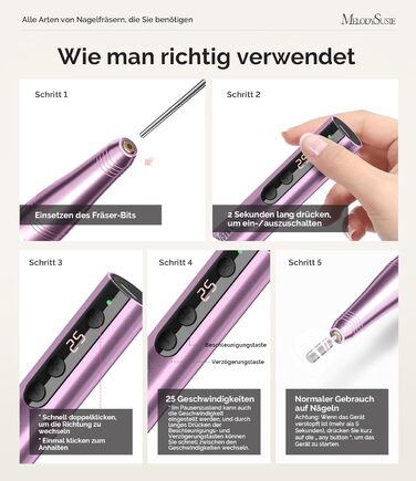 Електричний набір для манікюру MelodySusie PC180F 11 в 1: фрезер, полірування, форми для акрилу, гелю, пудри. 25000 RPM, рожевий