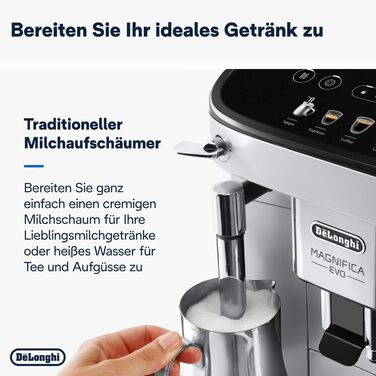 De'Longhi Magnifica Evo ECAM 292.33.SB Fully Automatic Coffee Machine with Milk Frother, 5 Direct Buttons for Espresso, Coffee, and Specialty Coffees, Intuitive Control Panel, 2-Cup Function, Silver/Black
