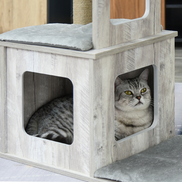 PawHut Багатоярусна кігтеточка для котів PawHut, кігтеточка для котів, ігровий комплекс з джуту та плюшу сірого кольору, 67x38,5x114 см для любителів котів