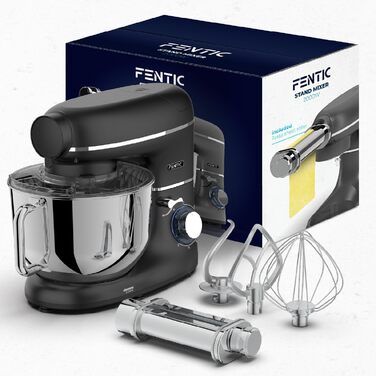 Кухонна машина з машиною для пасти – 2000W, електрична – з нержавіючою чашею 6.2L (чорна)