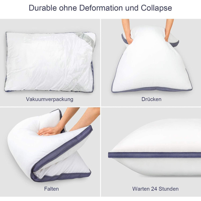 BedStory Pillows 80x80, 2-Pack Washable Microfiber Pillows, 1500g Supportive, Breathable Pillow, Suitable for Side Sleepers, Back Sleepers, and Stomach Sleepers, White 2 Pieces (1 Pack) White+Blue-1