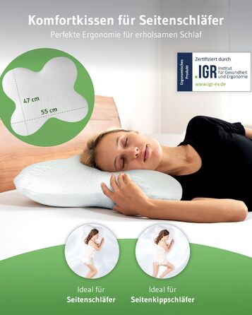 ACAMAR QuickDry Neck Pillow, Orthopedic Side Sleeper Pillow, Visco Head Pillow made of Memory Foam, Quick-Drying & Thermoregulating Cover, Cervical Spine Support Pillow & Anti-Snoring Pillow, Anthracite Thermic QuickDry Cover