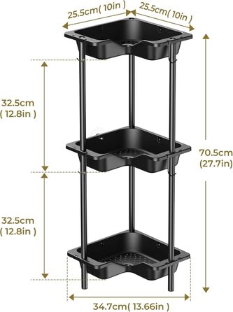 Дзеркальна поличка для душу OriwarE без свердління, 3 яруси, з 4 гачками, чорна, з нержавіючої сталі