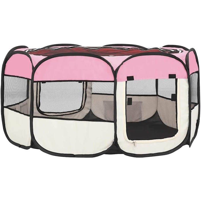 Вольєр для цуценят VidaXL, розкладний, 145x145x61 см, рожевий