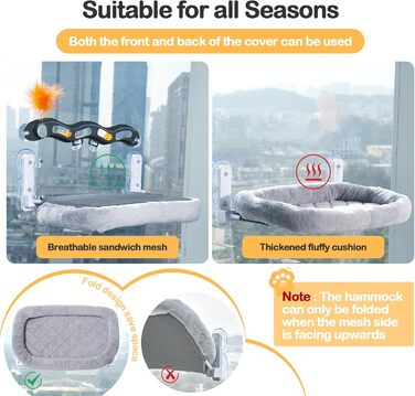 Кішка ліжко на стіл Odoland - 360° обертання та регулювання висоти, м'яка гамак для котів з 2 знімними чохлами, місце для сну для дому/офісу - підходить для цілорічного використання (сірий), для лежання на підвіконі