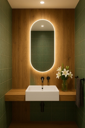 Овальне LED-дзеркало LUNA 60x80 см, вологозахищене IP65, вертикальний/горизонтальний монтаж