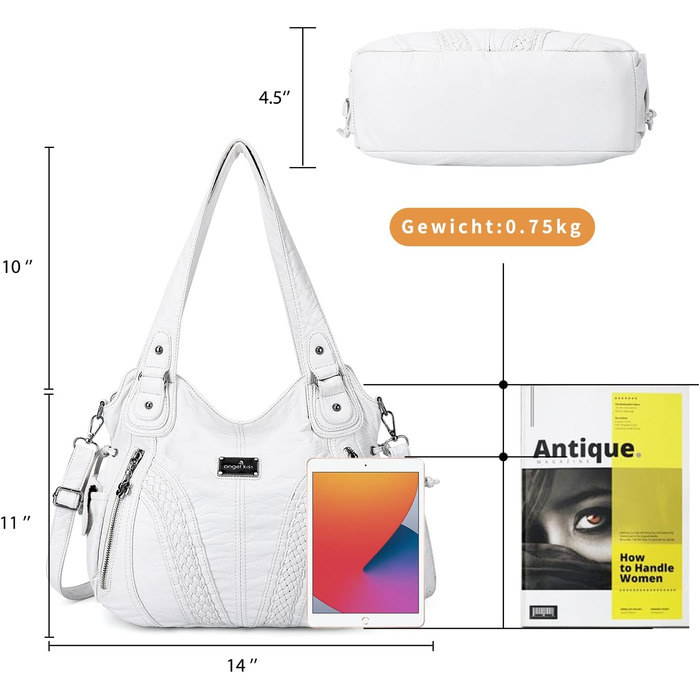 Сумка жіноча AngelKiss через плече, біла, PU шкіра, водонепроникна, з кишенями на блискавці