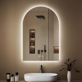 Дзеркало для ванної кімнати з підсвічуванням, арочне, без рами, 75x50 см. Touch-вимикач, регулювання яскравості, 3 кольори світла, антизапар
