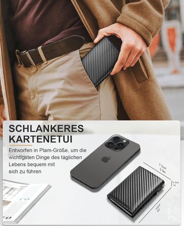 Чоловічий гаманець UNOSEKS з RFID захистом: Slim Wallet з відділом для монет та карткою для ID, на 1-6 карт (алюміній, карбон)
