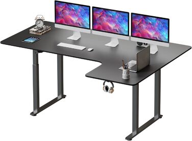 Electric Standing Desk L-Shape 180x110cm - Adjustable Height Desk with Dual Motor - Black Corner Desk with Spliced Board