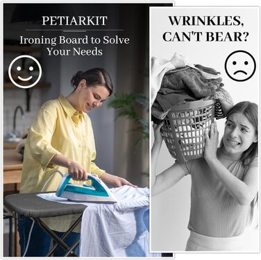 Гладильна дошка WUDLEP регульована по висоті, 140 x 38 см, розкладна, широка, з гачком, висота 70-90 см, з міцної сталі, підходить для більшості парогенераторів