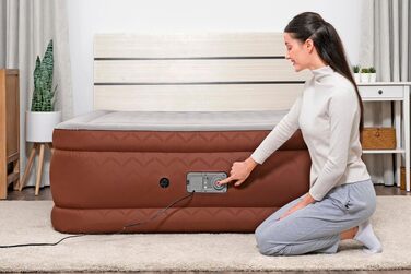 Повітряний матрац двопомісний Bestway AlwayzAire Fortech Comfort Choice+ з насосом, 203 x 152 x 51 см, навантаження 350 кг, USB-порти, нічник, сумка та ремкомплект