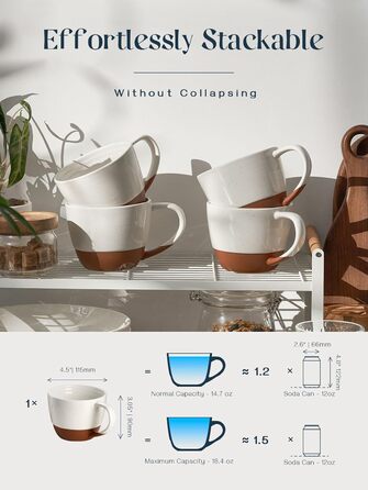 DOWAN Mug Set of 4 - 530 ml Stylish Coffee Mug Set Modern - Dishwasher and Microwave Safe, Scratch-Resistant - Tea and Coffee Cup Set Porcelain - Alabaster White
