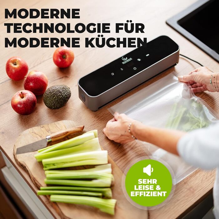 Вакуумний пакувальник SEALWAVE для продуктів харчування: потужний, широкий зварювальний шов, тихий та ефективний, універсальний (для вологих та сухих продуктів), легке очищення, з 10 безкоштовними пакетами