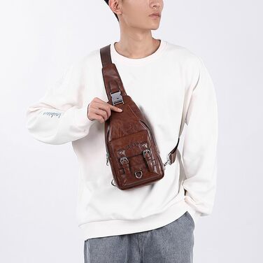 Чоловіча/Жіноча нагрудна сумка через плече з PU-шкіри, водонепроникна, коричнева